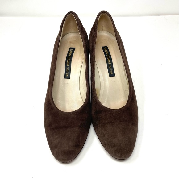 LARRY STUART vintage chocolate brown suede heels, made in Italy, size 7.5 - Picture 3 of 12
